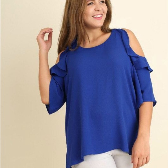 Umgee Tops - Umgee | royal blue ruffle cold shoulder top blouse